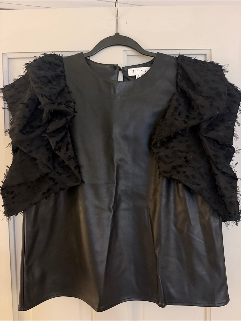 THML Black Faux Leather Dress Top